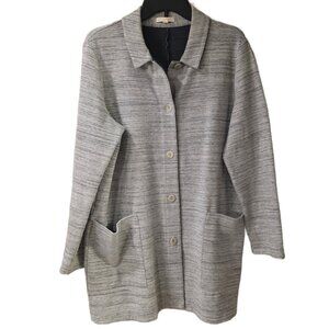 Eileen Fisher Gray Long Chevron Knit Organic Cotton Jacket-sz Large